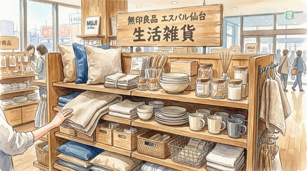 無印良品 エスパル仙台で生活雑貨を探すイメージ