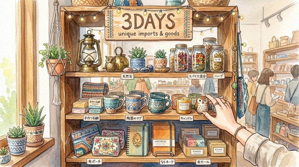 3DAYSで輸入雑貨やインテリア小物を探すイメージ