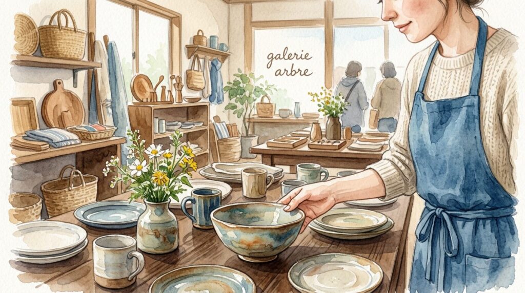 galerie arbreで作家ものの器や工芸品を探すイメージ