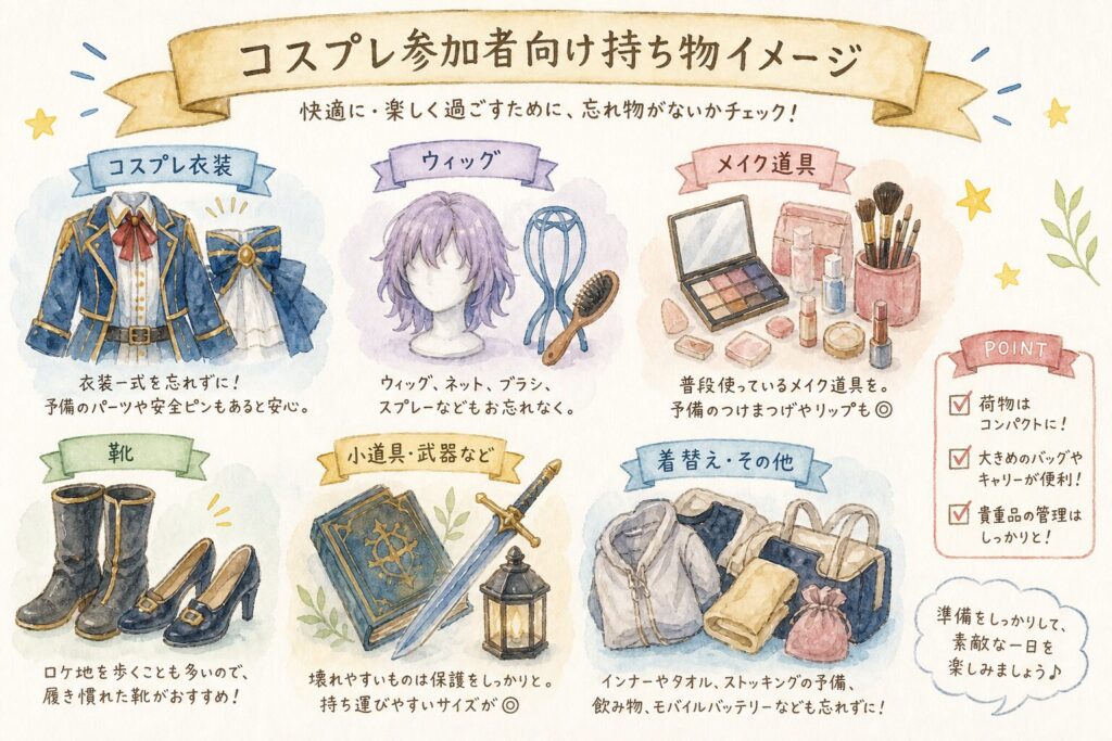 コスプレ参加者向け持ち物イメージ