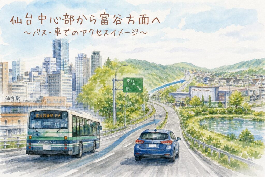 仙台中心部から富谷方面へのアクセスイメージ