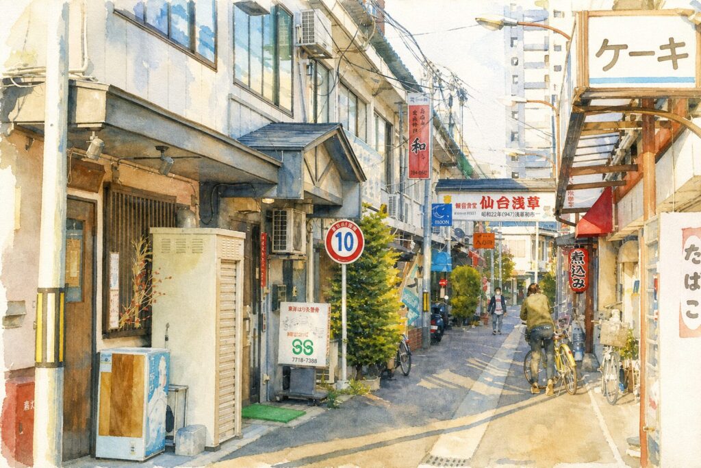 北仙台駅近くにある仙台浅草の路地風景