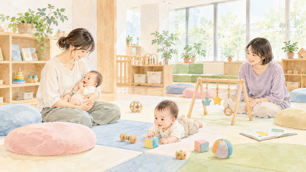 のびすくで0歳の赤ちゃんと過ごすイメージ