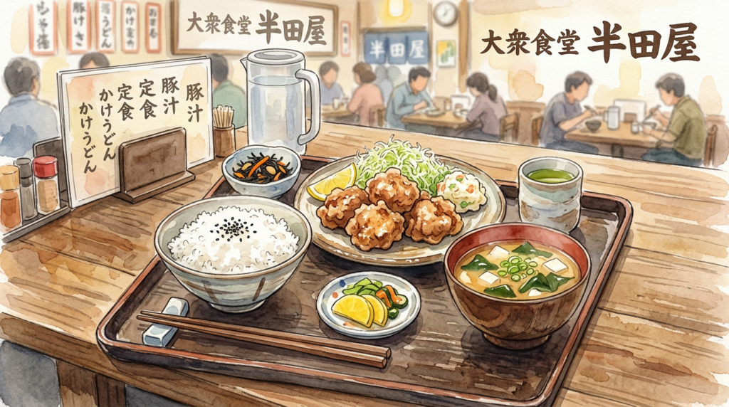 仙台駅東口で安い食堂ランチを楽しむイメージ