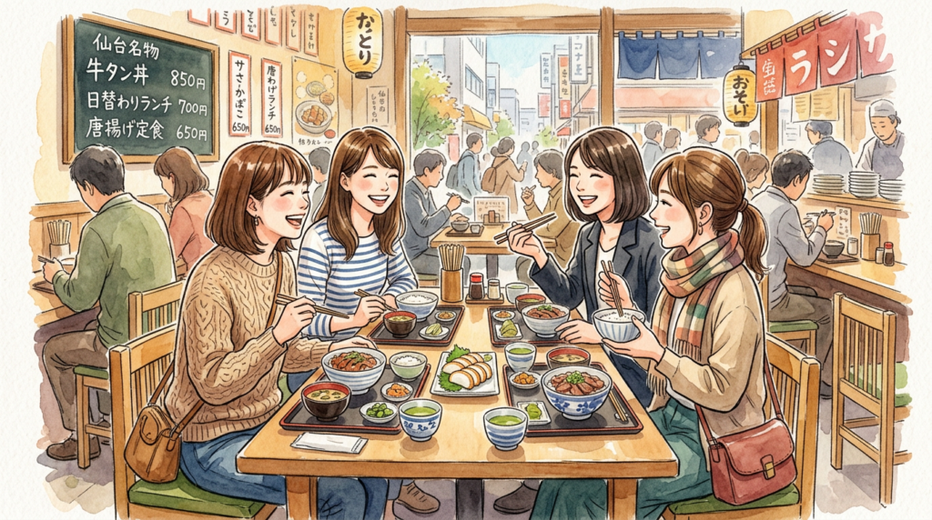 仙台でコスパの良いランチを楽しむイメージ