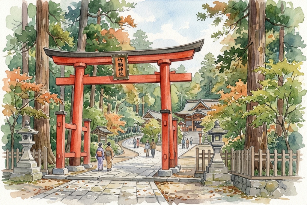 竹駒神社の鳥居と参道のイメージ