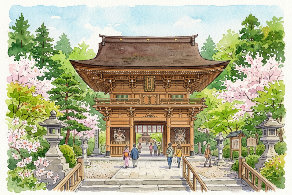 文化9年に建立された竹駒神社の随身門のイメージ