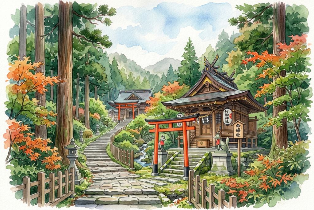 竹駒神社の奥宮・命婦社など境内社のイメージ