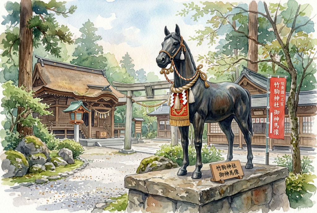 竹駒神社の馬事博物館や御神馬にまつわるスポットのイメージ