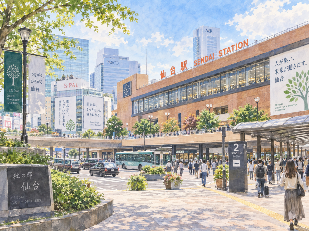 仙台駅前の街並み