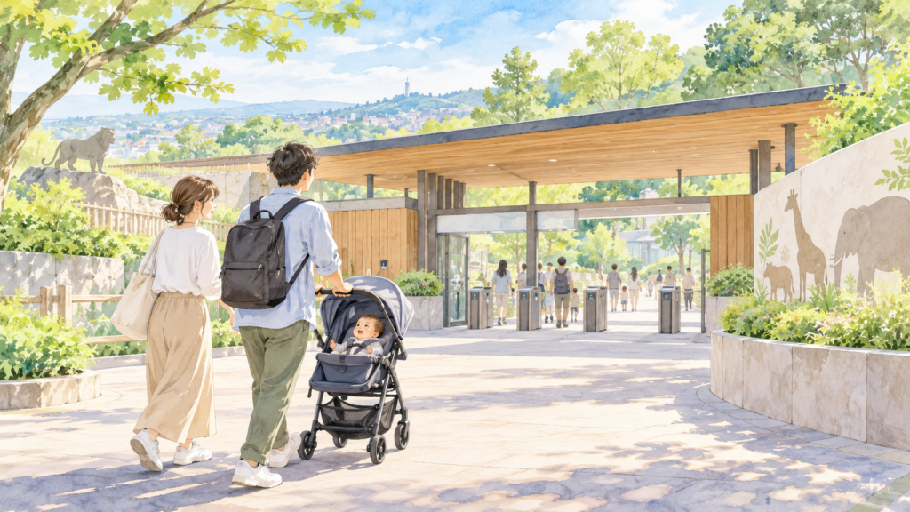 八木山動物公園を訪れる赤ちゃん連れの家族のイメージ
