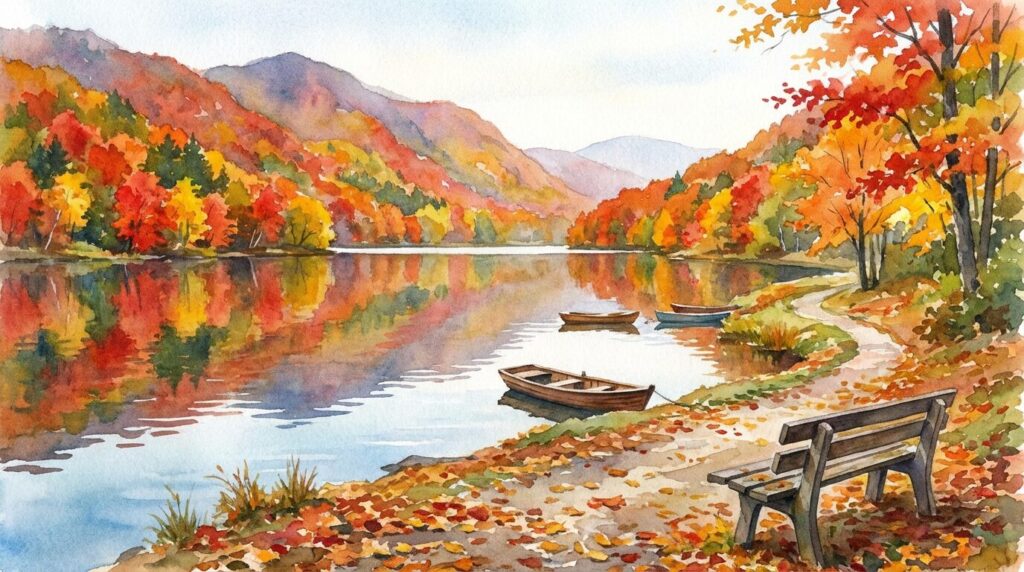 秋の長老湖周辺の紅葉イメージ