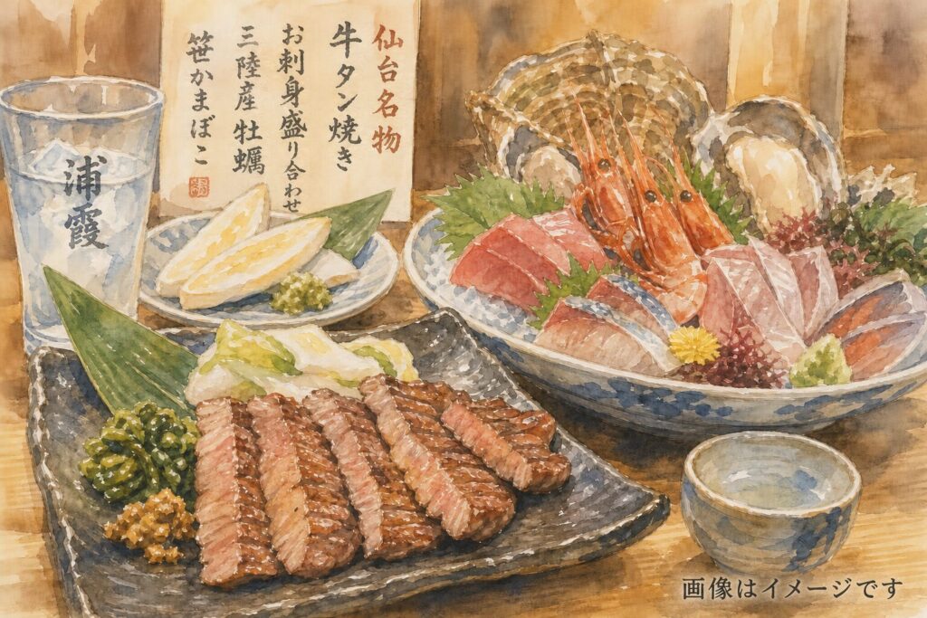 仙台駅周辺や国分町の居酒屋を巡るイメージ
