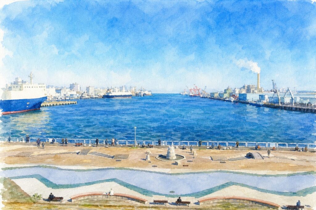 NX仙台港パークから見る仙台港と大型船をイメージした参考画像