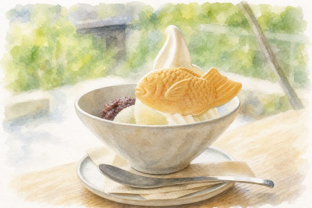 自家製あんを使ったスイーツを表現したイメージイラスト
