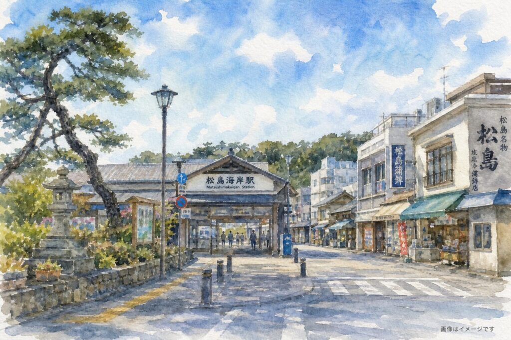 松島海岸駅周辺で観光中に立ち寄りやすいカフェのイメージ