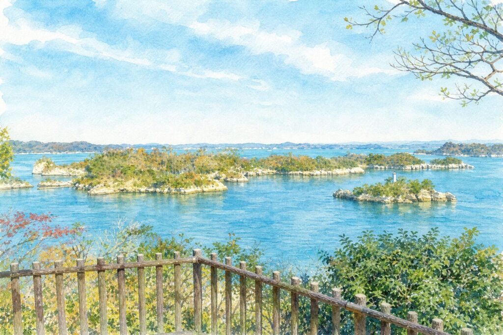 多聞山から見渡す松島湾の島々をイメージした参考画像