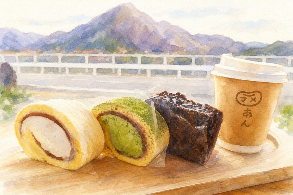 米粉ロールケーキと焼き菓子を表現したイメージイラスト