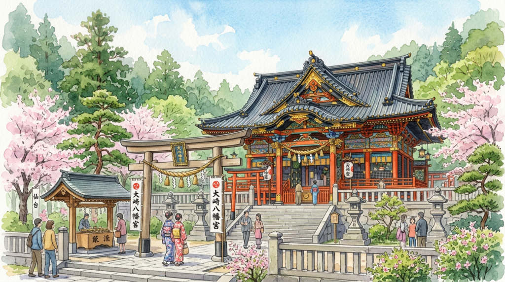 仙台の神社巡りをイメージしたイラスト