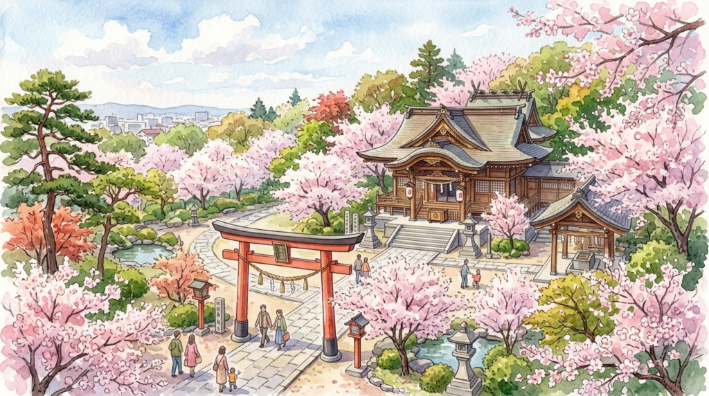 櫻岡大神宮への参拝をイメージしたイラスト