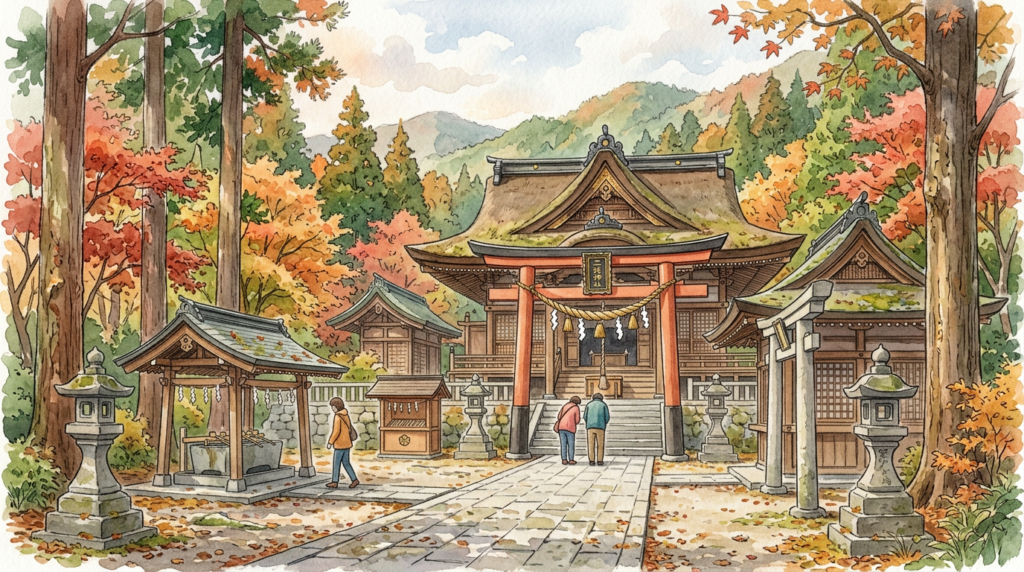 二柱神社への参拝をイメージしたイラスト