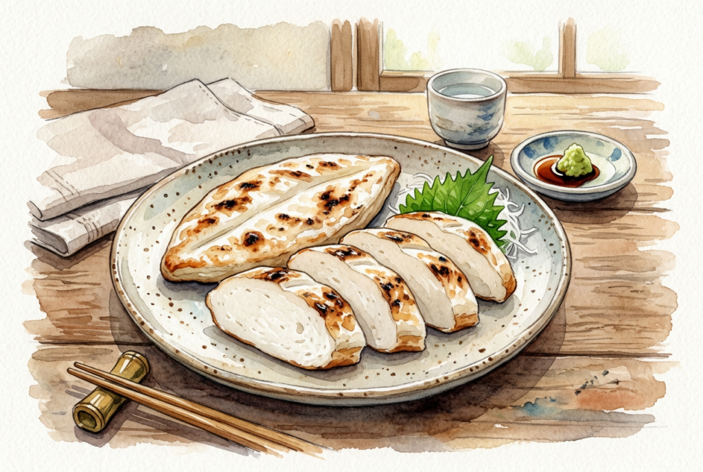 笹の葉のような形に焼き上げた笹かまぼこのイメージ