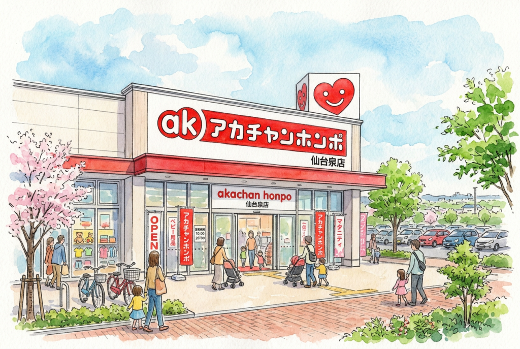 アカチャンホンポ仙台泉店をイメージしたAI生成イラスト