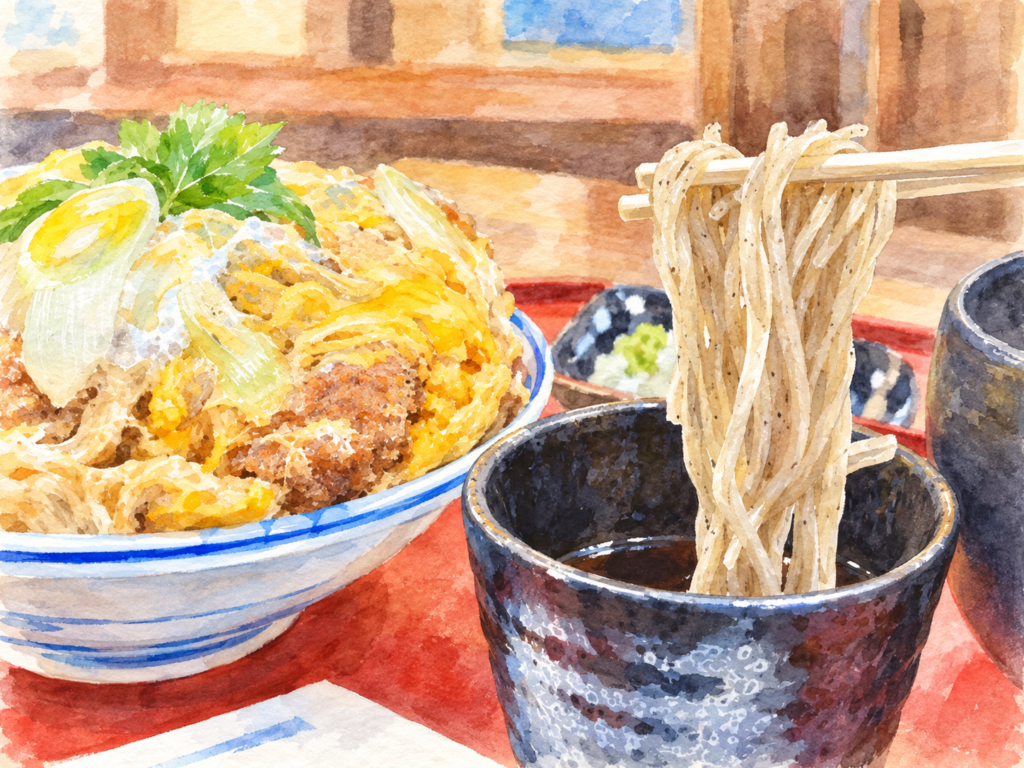 おそば すゞきのカツ丼と一緒に提供される蕎麦をイメージした画像
