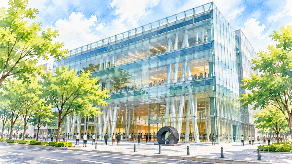 仙台市民図書館を紹介する建物のイメージイラスト