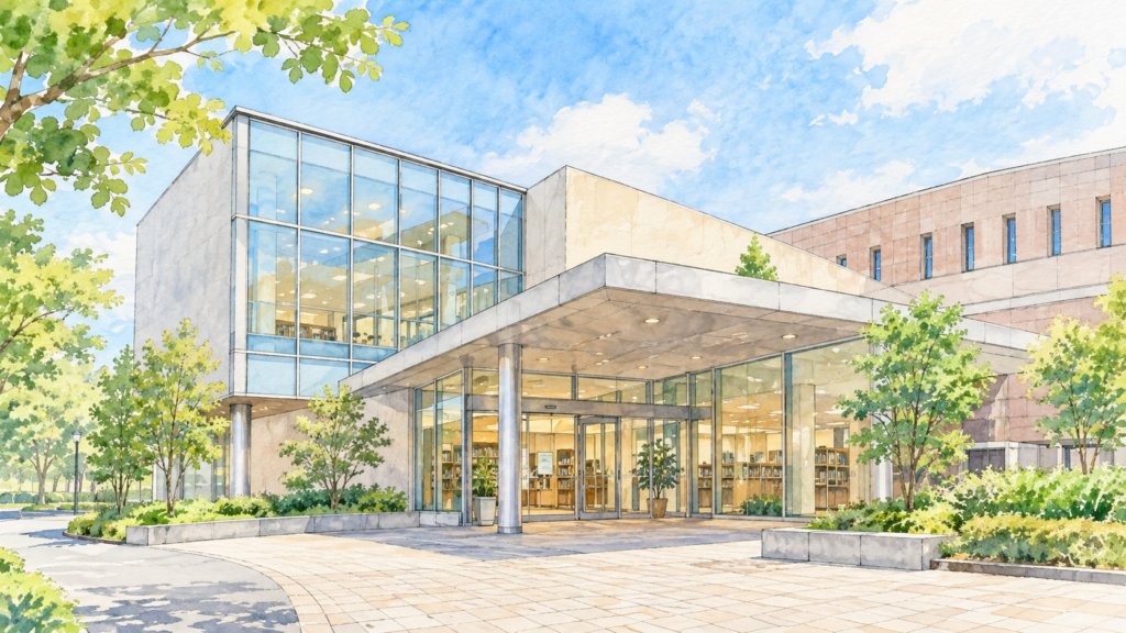 太白図書館を紹介する複合施設のイメージイラスト
